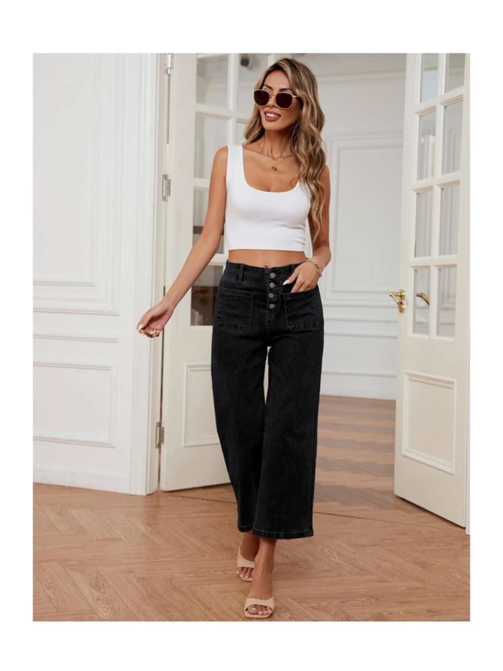 High Waist Wide Leg Ankle Cropped Jeans | Size 12 | EUC - Picture 7 of 7
